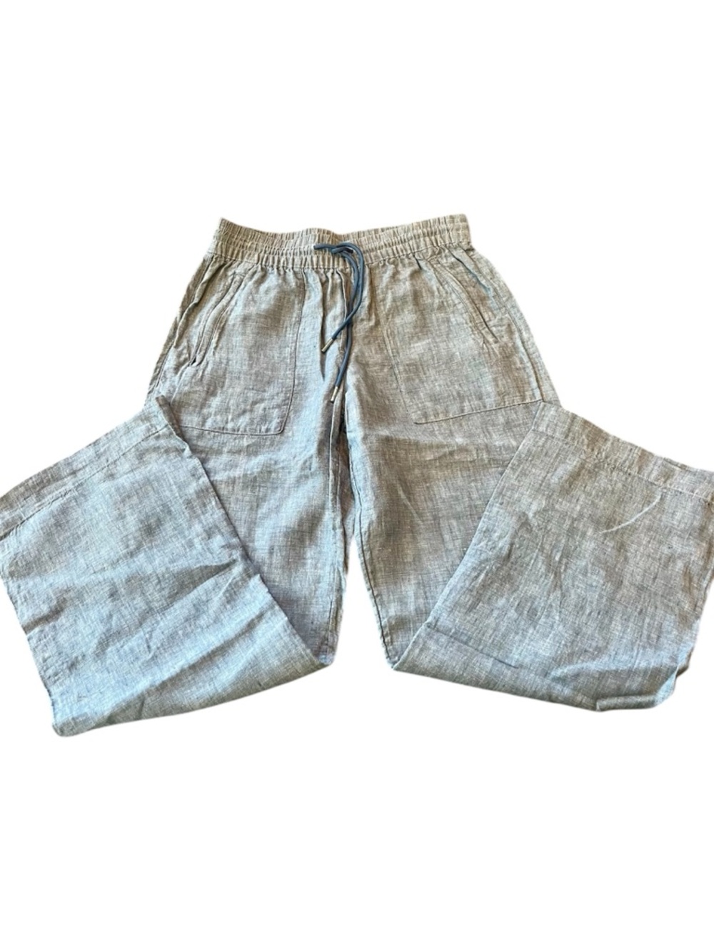 Athleta Heathered Blue/Chambray Wide-Leg Linen Blend Pants size 2